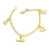 Pulsera De Oro Laminado 18k Con Animalitos Nena  Infantil