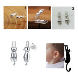 Aretes Gato Colgante Plata Ley .925 Niña Regalo Único 