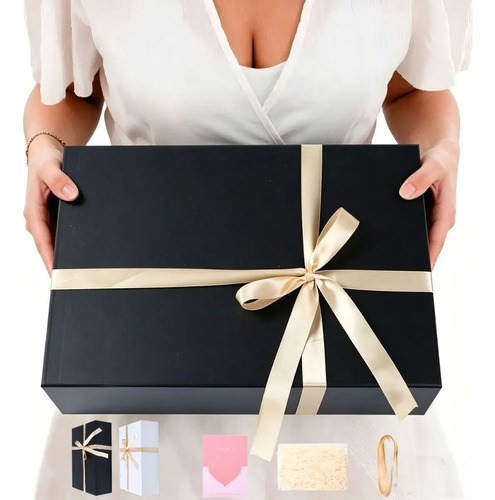 4en1 Caja Regalo Magnética Plegable Negra Blanca 35x24x10cm