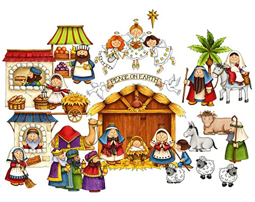 Set Pesebre Fieltro Historia Nacimiento Jesús Niños