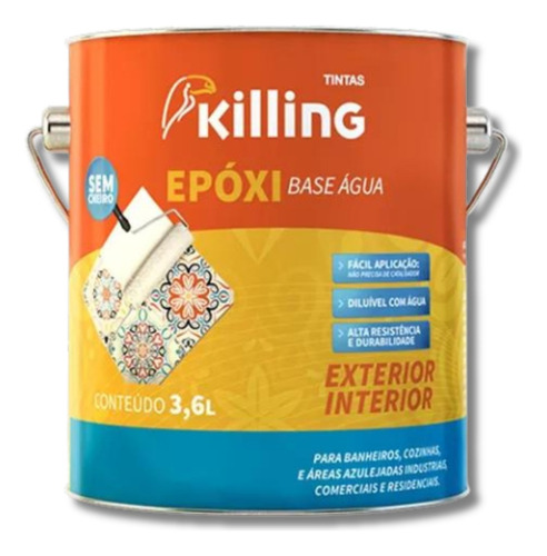 Tinta Epóxi Para Azulejos E Pastilhas 3,6l Branco - Killing Cor Branco / Acetinado