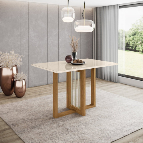 Mesa De Jantar 4 Lugares 120cm Tampo Mdf E Vidro Canto Wt