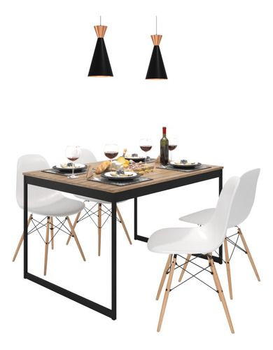 Set Mesa 120x90+ 4 Cadeiras Eames P/ Cozinha Estilo Vintage 