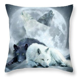 Almofada Lobo Do Ártico Lua Animal Arte Decoração