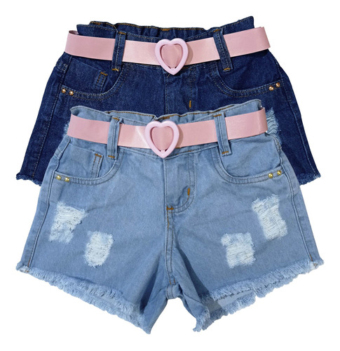 Kit 2 Bermuda Short Jeans Feminino Infantil Destroyed 2 A 16