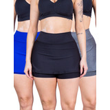 Kit 3 Shorts Saia Academia Bermuda Legging Suplex 