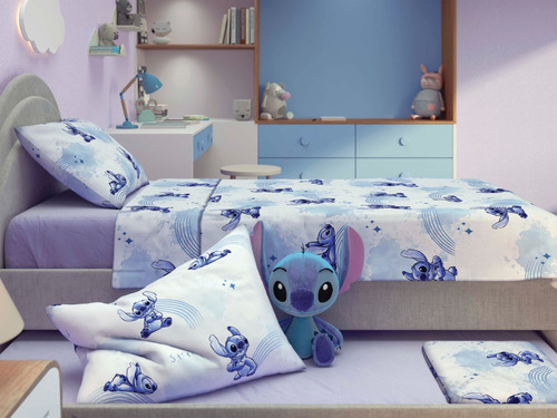 Jogo De Cama 3 Peças Lepper Personagens 100% Algodão Cor Stitch