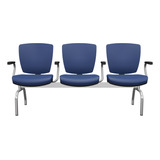 Cadeira Longarina Recepção Cromado Baixa Flexi Vinil azul