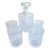 Set 4 Vasos Tallados 350ml+botella P/ Whisky Devidrio 750ml