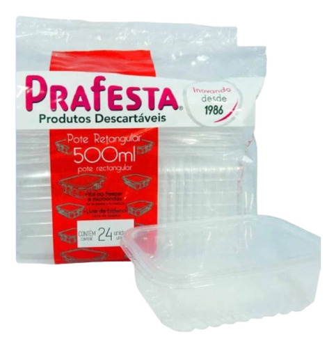 24 Pote E Tampa Descartável 500ml Freezer Microondas Marmita