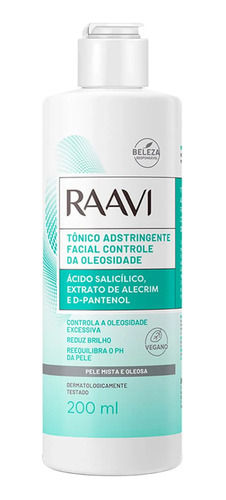 Tônico Adstringente Controle Da Oleosidade Raavi 200 Ml