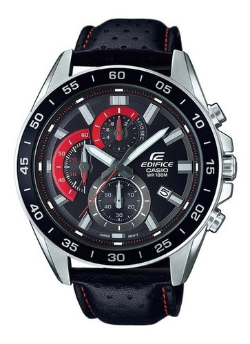 Reloj Casio Edifice Efv-550l-1a Cuero Negro Cronografo Wr100