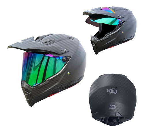 Casco Para Moto Kov Kx1 Carbono Negro Doble Propósito Dot