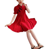 Vestido Rojo Retro Para Niños, Moderno, Agradable A La Piel,