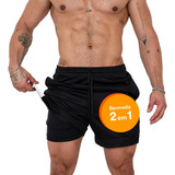 Short Masculino Camada Dupla Calça Esportiva De Corrida