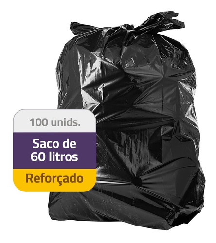 Saco De Lixo 60 Litros Reforçado 100 Unidades