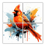 60x60cm Cuadro Aves Cardenal En Colores Naranjas Flores