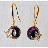 Aretes De Mariposas Sobre Cristal Y Brillantes.