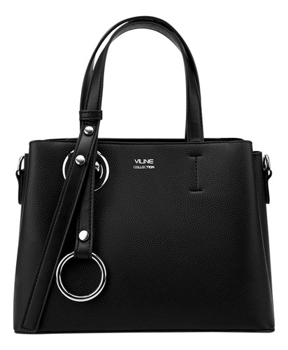 Bolsa Negro Satchel Mujer Vi Line Casual Correa Cuero Median