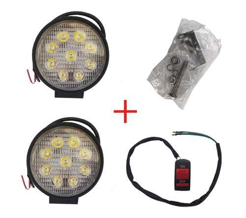 Par Faros Led 27w Redondos + Tecla -auto Moto 4x4 Utv Cuatri