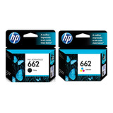 Kit Cartuchos Originais Hp 662 Preto + Color 1516 2546 3546