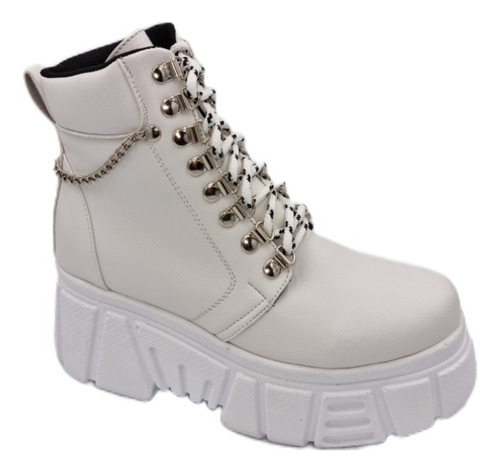 Botin Para Dama Plataforma Alta En Tendencia Rocker Blanco 