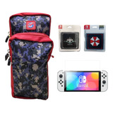 Maleta Riñonera Camo + Vidrio Oled + Portajuegos Switch