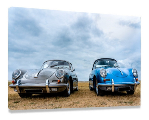 Quadros Decorativos Carro Retro Antigo Colorido Sala Quarto Cor Cinza E Azul Cor Da Armação Borda Infinita