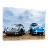 Quadros Decorativos Carro Retro Antigo Colorido Sala Quarto Cor Cinza E Azul Cor Da Armação Borda Infinita