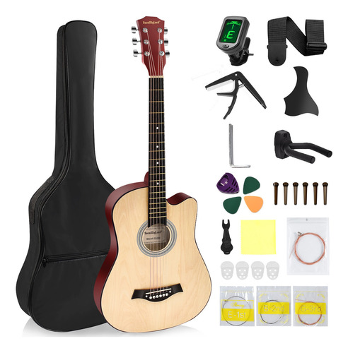 Guitarra Acústica Clasica 38 Inch Con Funda Y Accesorios,focomylord Fg800 Paquete Para Principiantes Guitarra Diestros Con Bolsa,cuerdas Extra,capo,afinador Digital,alma,natural Matte