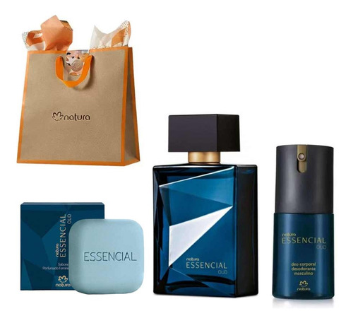 Natura Presente Essencial Oud Masculino Perfume Deo Parfum 100ml + Deo Corporal 100ml + Sabonete Em Barra 110g