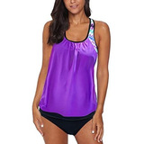 Conjunto Tankini Mujer Rayas Colores Con Pantalón Corto