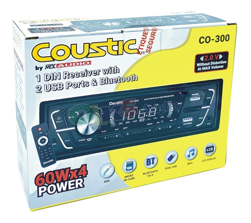 Autoestéreo Bt 2-usb Sd Mp3 Fm Control 60wx4 Coustic Co-300