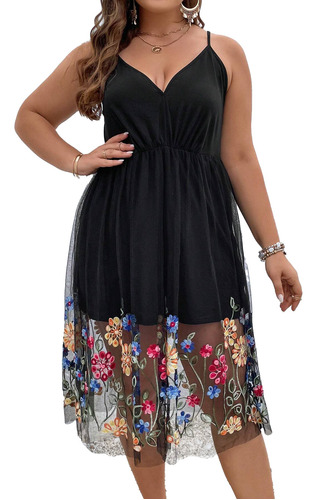 Vestido Bordado Floral Tul Importado Shein Talle Grande Plus