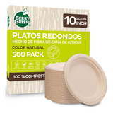 500 Platos Redondos Desechables Extragrandes Biodegradables 