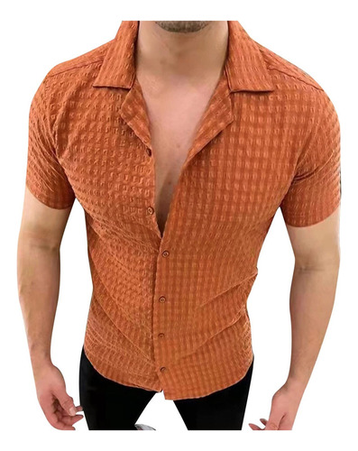 Camisa De Manga Corta Transpirable Con Solapa Para Hombre