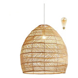 Pendente De Fibra Natural Rattan Rustico Vime Nat15 + Led