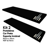 Kit 2 Prateleira Mdf Preta 60x15 Suporte Invisível