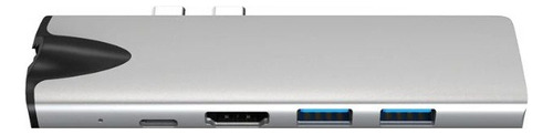 Hub Adaptador 7 Em 1 Usb-c 3.1 Hdmi 4k Ethernet Rj45 Macbook Cor Cinza Claro