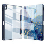 Mica + Funda Para iPad 10th 10a Gen 10.9 Smart Marmol Azul