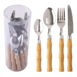 Kit 160 Talheres Faca Garfo Colher Em Inox Plástico Bambu