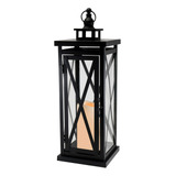 Lumabase Farol De Metal Con Vela A Pilas, Negro Entrecruzado