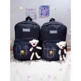 Mochila Kawaii Osito Escolar Importada Negra Bear Cute