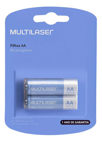 Pilha Aa Multilaser Recarregável Cb053 Cilíndrica - Kit De 2 Unidades