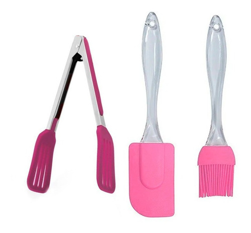 Kit 3 Utensílios De Silicone Pegador Espátula Pincel