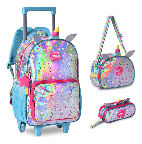 Kit Mochila Infantil Escolar Holográfico Candy Girl Clio