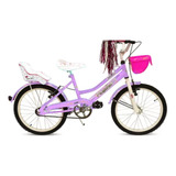 Bicicleta Nena Musetta Betty Blue Rodado 20 Color Lila Con Guardabarros Metalicos Canasto Portamuñecas Flecos Y Pie De Apoyo