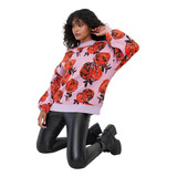 Sweater Round Neck Overseze Full Print Lila Flor Corona