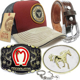 Kit Presente Cinto Fivela Country Cowboy Rodeio Cavalo Bone 