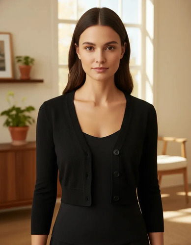 Cárdigan Tipo Bolero Corto Con Mangas 3/4 Para Mujer, Color